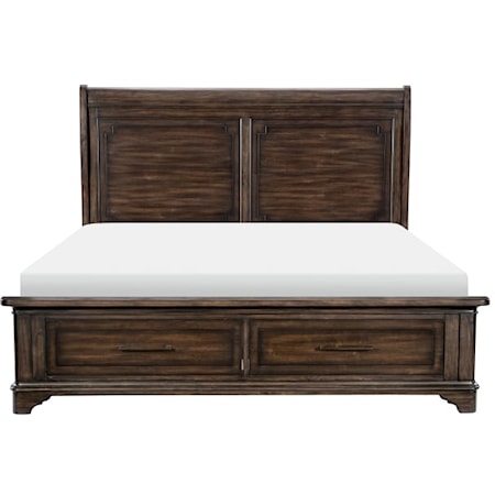 Rustic California King Platform Bed with Footboard Storage