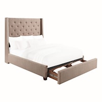 Transitional Upholstered Full Bed with Footboard Storage