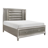 Glam California King Bed with Footboard Storage