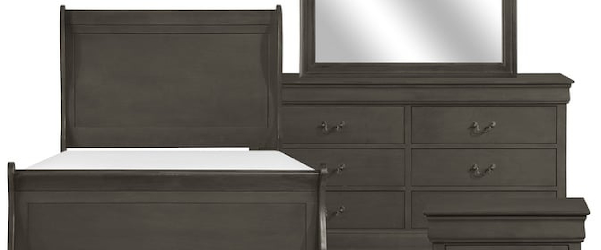 Transitional 4-Piece Twin Bedroom Set with Sleigh Bed