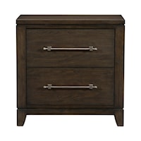 Contemporary 2-Drawer Nightstand with Pewter Tone HArdware