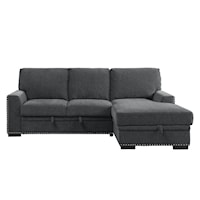 Transitional 2-Piece Sectional Sofa with Pull-out Bed and Right Chaise with Hidden Storage