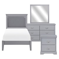 Transitional 4-Piece Twin Bedroom Set with Upholstery Padded Headboard