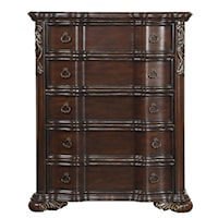 Traditional 5-Drawer Chest with Carved Scrolling Accents