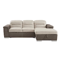 Casual 2-Piece Sectional Sofa with Adjustable Headrests and Pull-Out Bed
