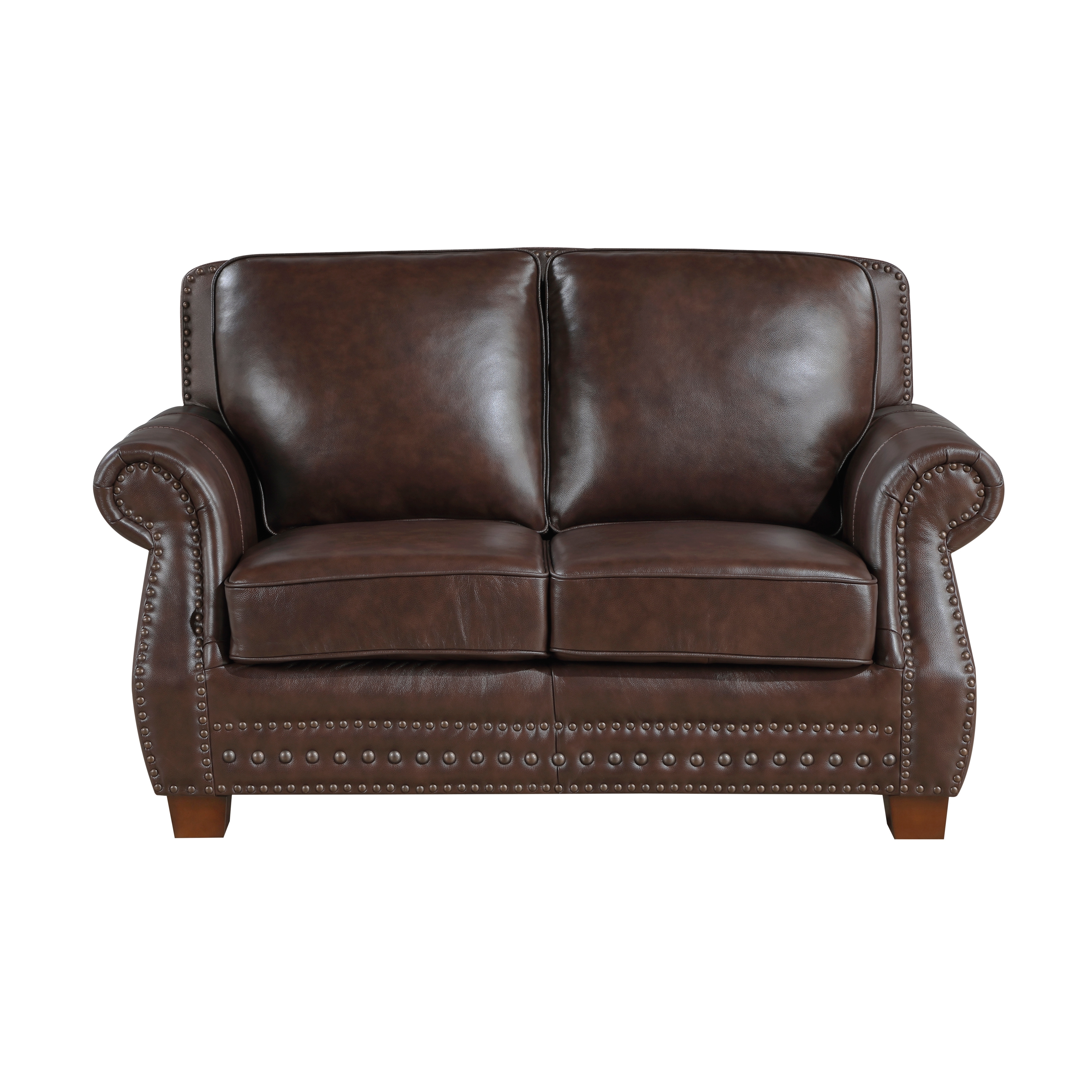 Homelegance Remington Leather Rolled-Arm Loveseat w/Nailhead Trim