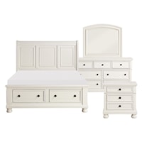 Transitional 4-Piece Queen Bedroom Set with Sleigh Headboard and Footboard Storage