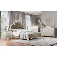 Glam 4-Piece Queen Bedroom Set with Scrollwork Detailing