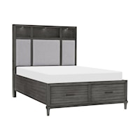 Transitional California King Platform Bed with LED Lighting and Footboard Storage