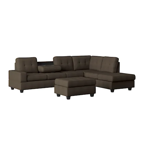 Casual 2-Piece Reversible Sectional with Storage Ottoman
