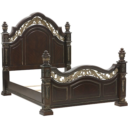 Traditional California King Bed with Metal Scrollwork