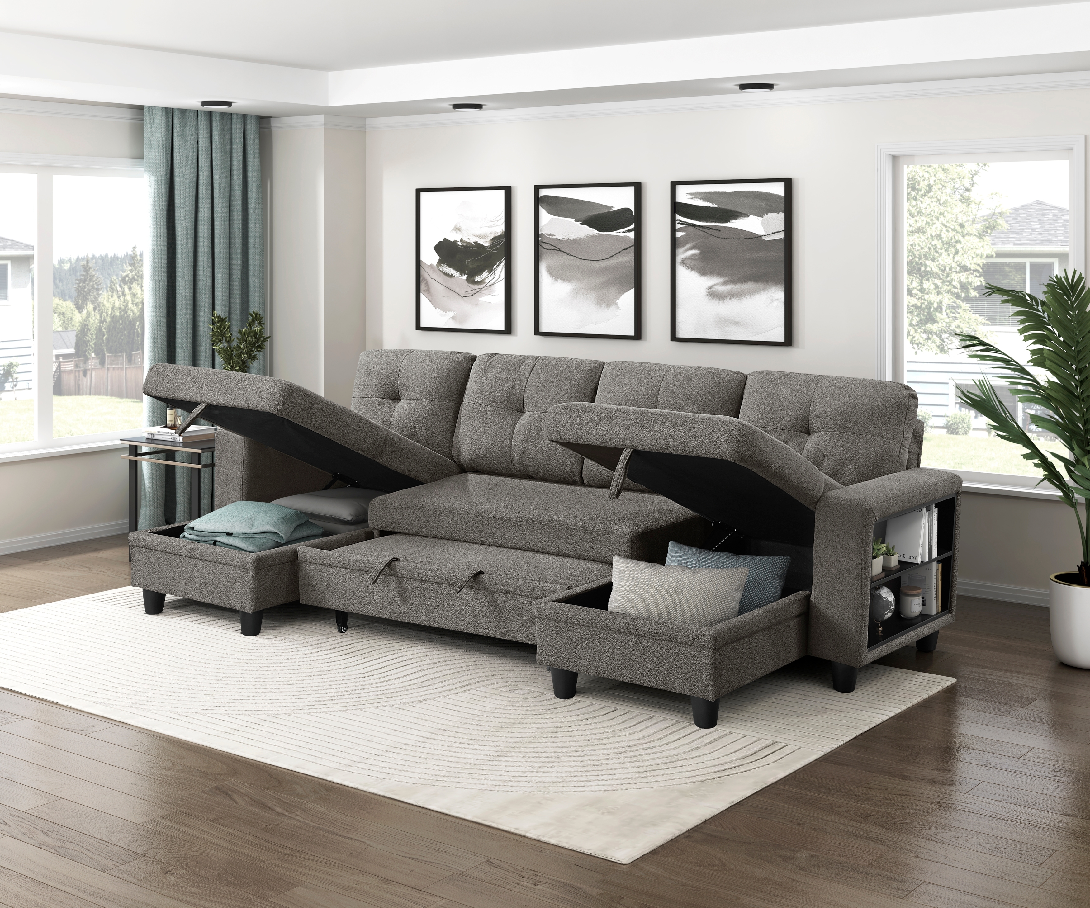 Homelegance Ansley 4-Piece Sectional Sofa with Pull-Out Bed
