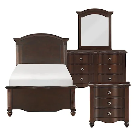 Transitional 4-Piece Twin Bedroom Set with Arched Headboard