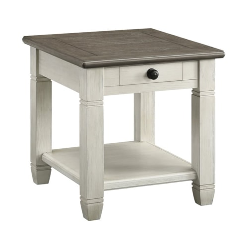 Farmhouse 1-Drawer End Table with Bottom Shelf