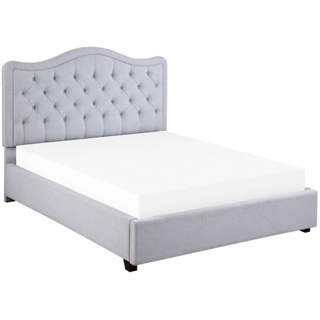 Transitional California King Platform Bed with Button-Tufted Upholstery