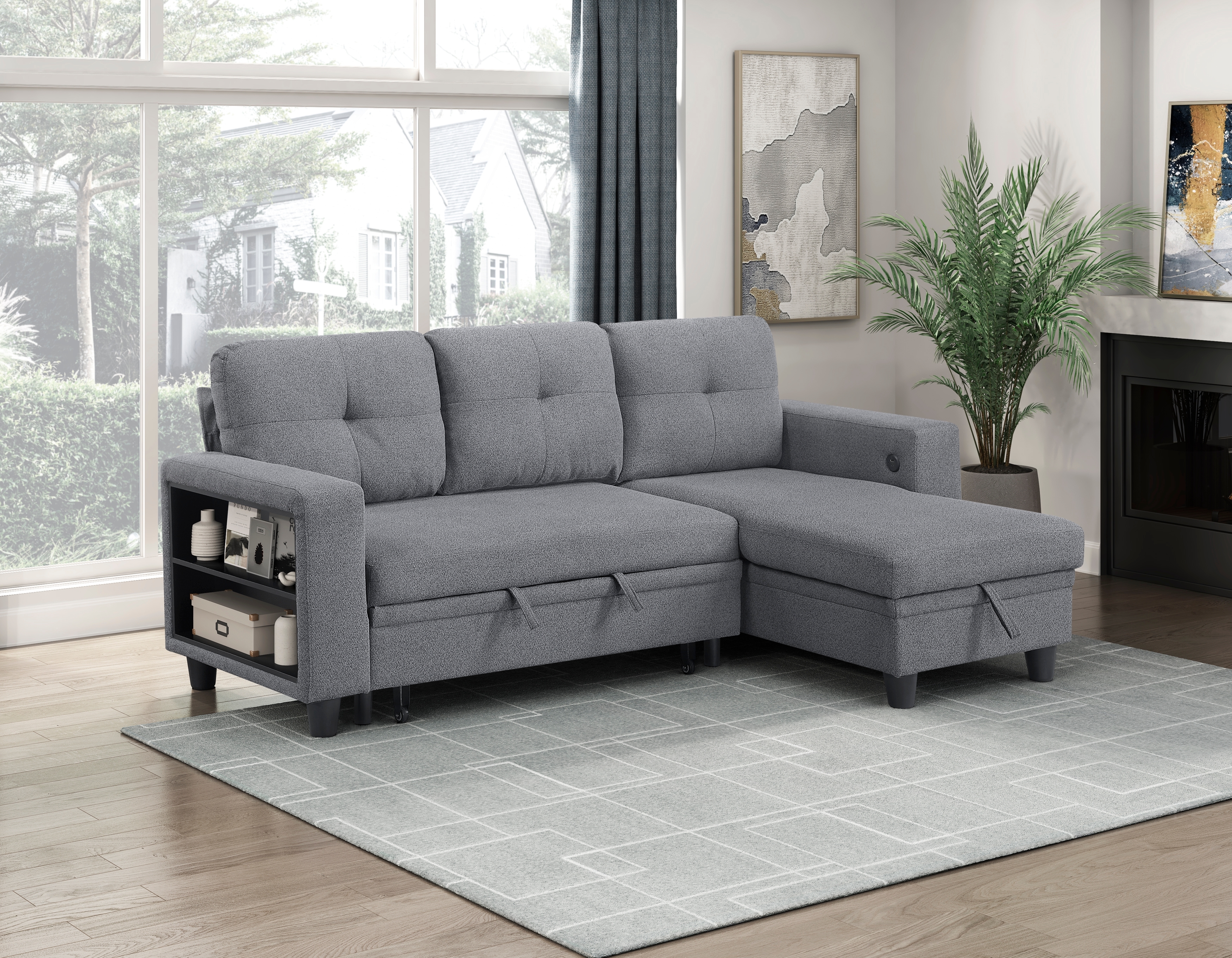 Homelegance Ansley 3-Piece Sectional Sofa with Pull-Out Bed