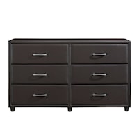 Contemporary 6-Drawer Upholstered Dresser with Silver Tone Bar Pulls