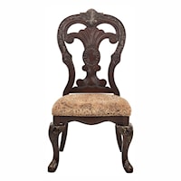 Traditional Dining Side Chair with Upholstered Seat and Ornate Detailing