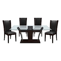 Transitional 5-Piece Dining Set with Glass Table Top