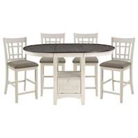 Farmhouse 5-Piece Counter Height Dining Set with Table Storage and Upholstered Seats