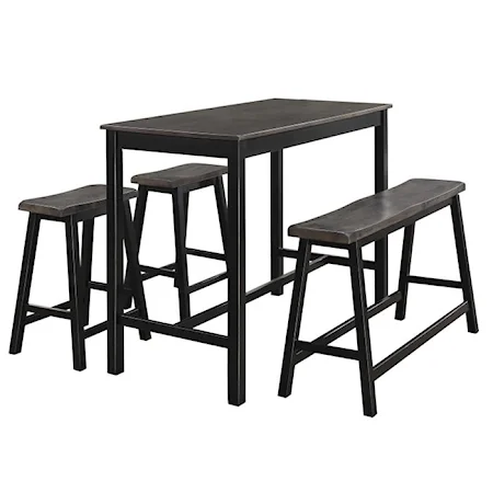 Industrial 4-Piece Counter Height Dining Set with Stools and Bench