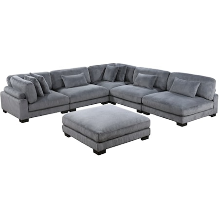 Casual 6-Piece Modular L-Shape Sectional With Ottoman