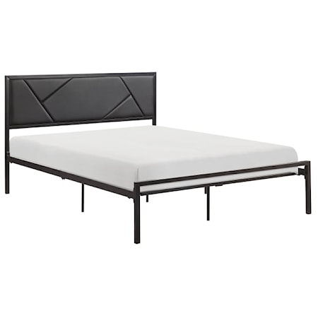Contemporary Full Platform Bed with Upholstered Headboard
