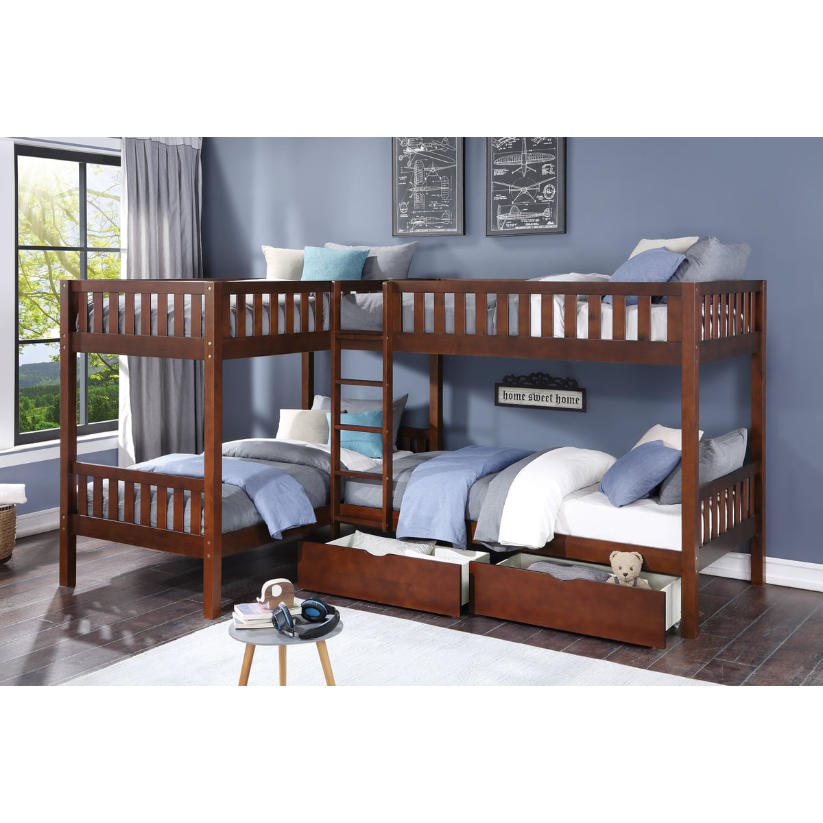 Homelegance Rowe Corner Bunk Bed with Storage Boxes
