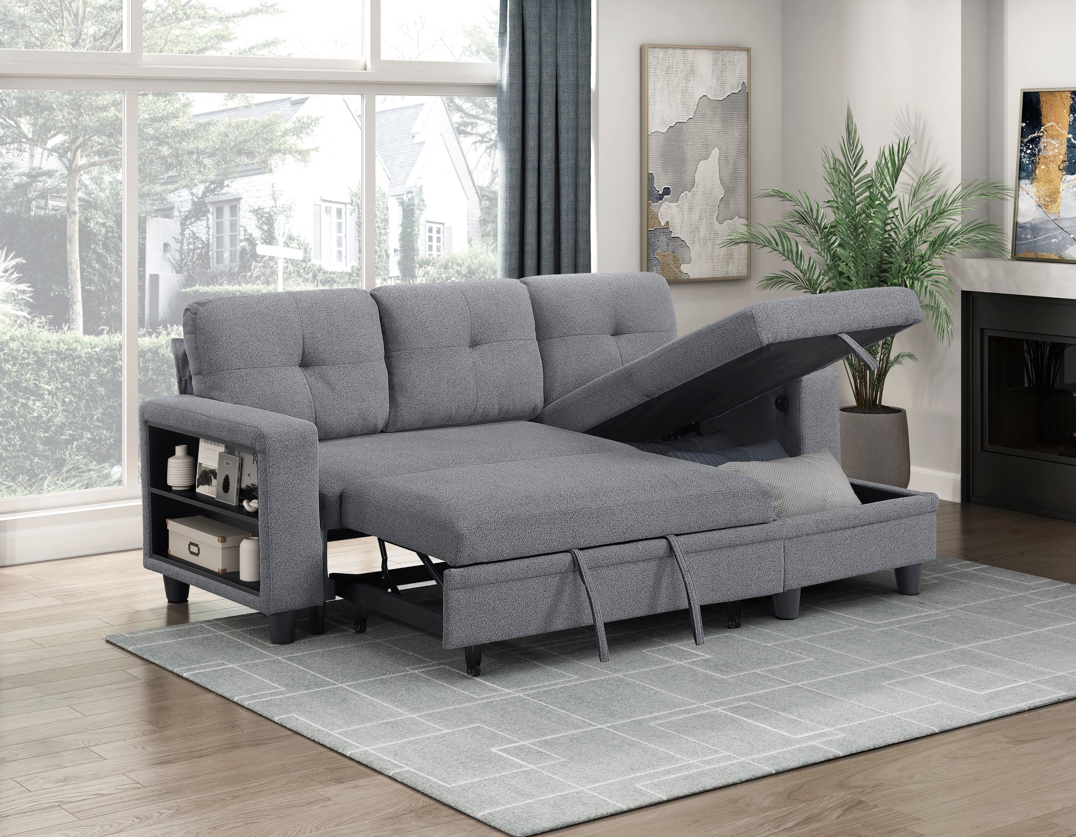 Homelegance Ansley 3-Piece Sectional Sofa with Pull-Out Bed