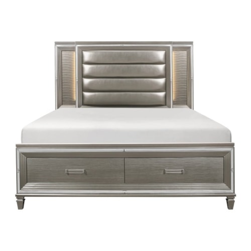 Glam California King Bed with Footboard Storage