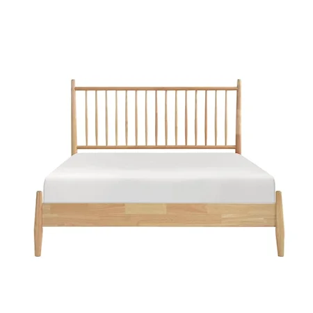 Mid-Century Modern Queen Platform Bed with Spindle Headboard