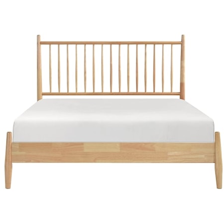 Mid-Century Modern Queen Platform Bed with Spindle Headboard