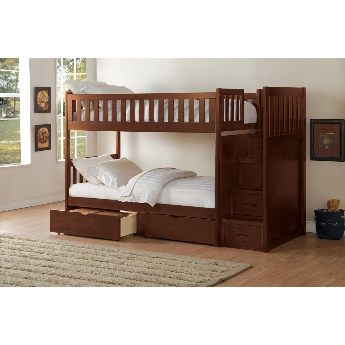 Twin/Twin Step Bunk Bed with Storage Boxes
