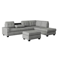 Casual 2-Piece Reversible Sectional with Cup Holders and a Storage Ottoman