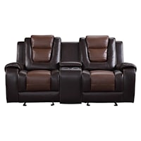 Briscoe Transitional Double Glider Reclining Love Seat with Center Console - Brown