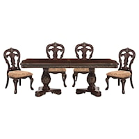 Traditional 5-Piece Dining Set with Elaborate Designed Seat Carving