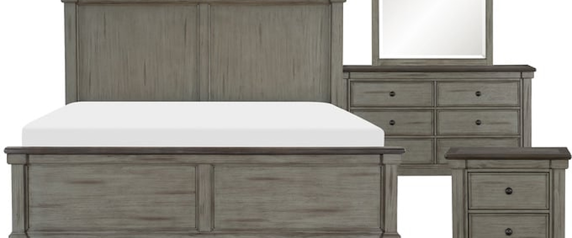 Transitional 4-Piece Queen Bedroom Set with Panel Headboard