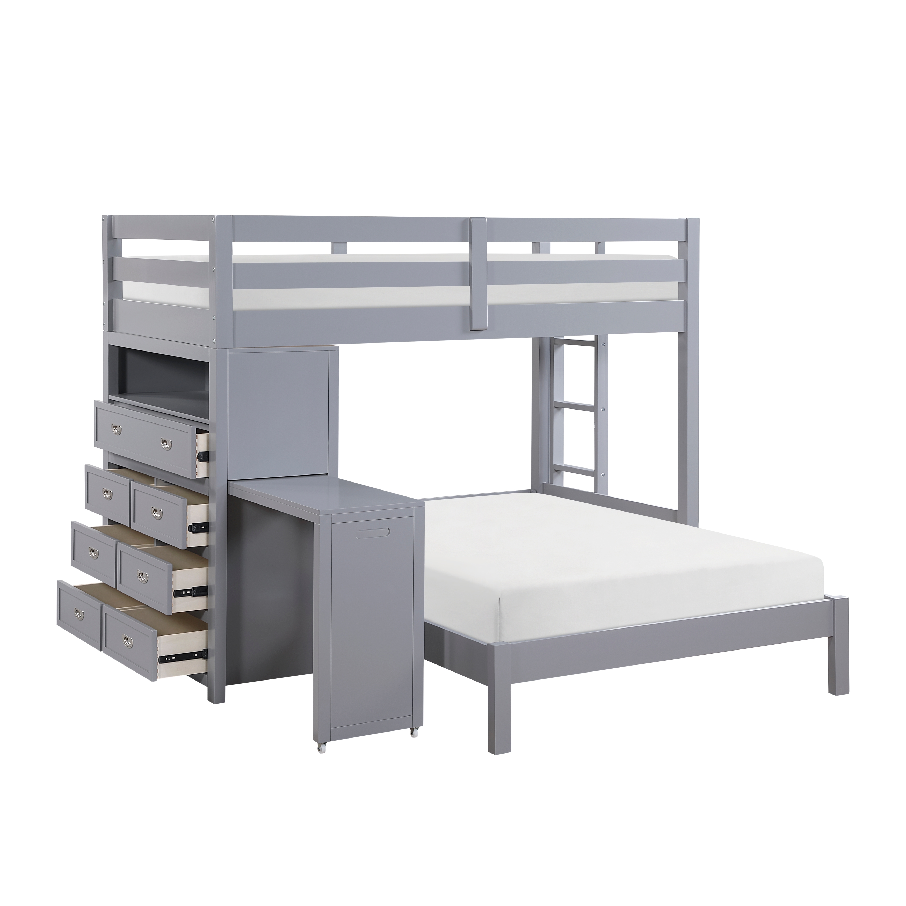 Twin/Full Loft Bunk Bed with Hidden Desk