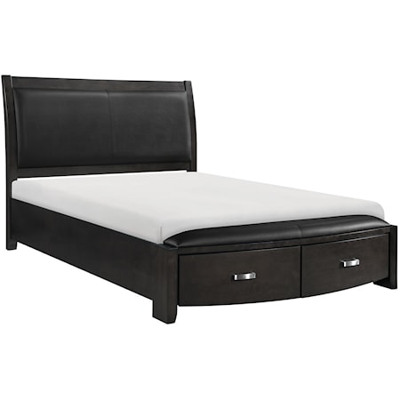 Contemporary Queen Sleigh Platform Bed with Footboard Storage