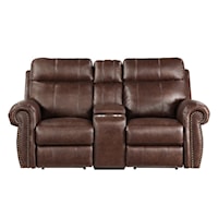 Transitional Double Power Reclining Loveseat with Center Console