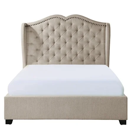 Transitional Queen Bed Button-Tufted Upholstery