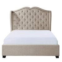 Transitional King Bed with Button-Tufted Wingback Headboard