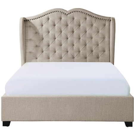 Transitional California King Bed with Nailheads