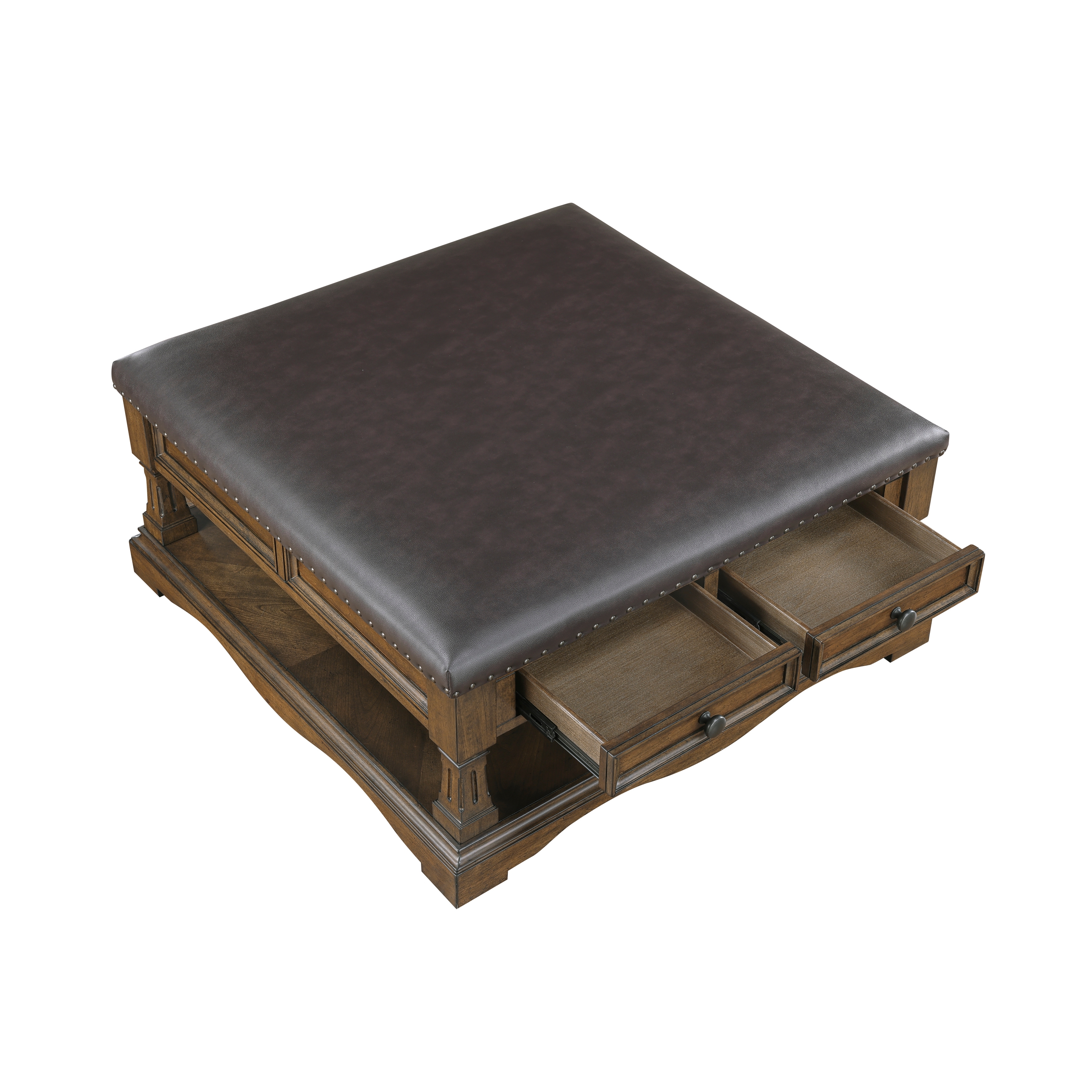 Homelegance Rochester 39" Sq. Faux-Leather Top Cocktail Table