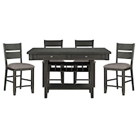 Transitional 5-Piece Counter Height Dining Set with Wine Rack and Hanging Glass Storage