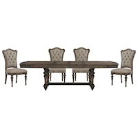 Traditional 5-Piece Dining Set with Button Tufted Side Chairs