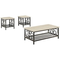 Transitional 3Pc Occasional Table Group with Faux Marble Tops