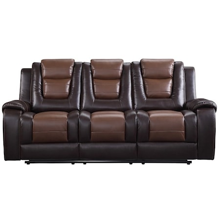 Briscoe Transitional Double Reclining Sofa with Center Drop-Down Cup Holders - Brown