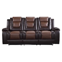 Briscoe Transitional Double Reclining Sofa with Center Drop-Down Cup Holders - Brown