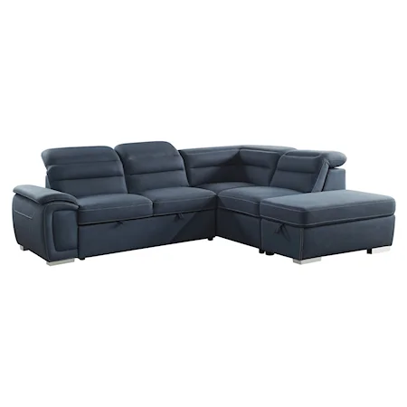 Contemporary 3-Piece Sectional Sofa with Adjustable Headrests and Pull-Out Bed